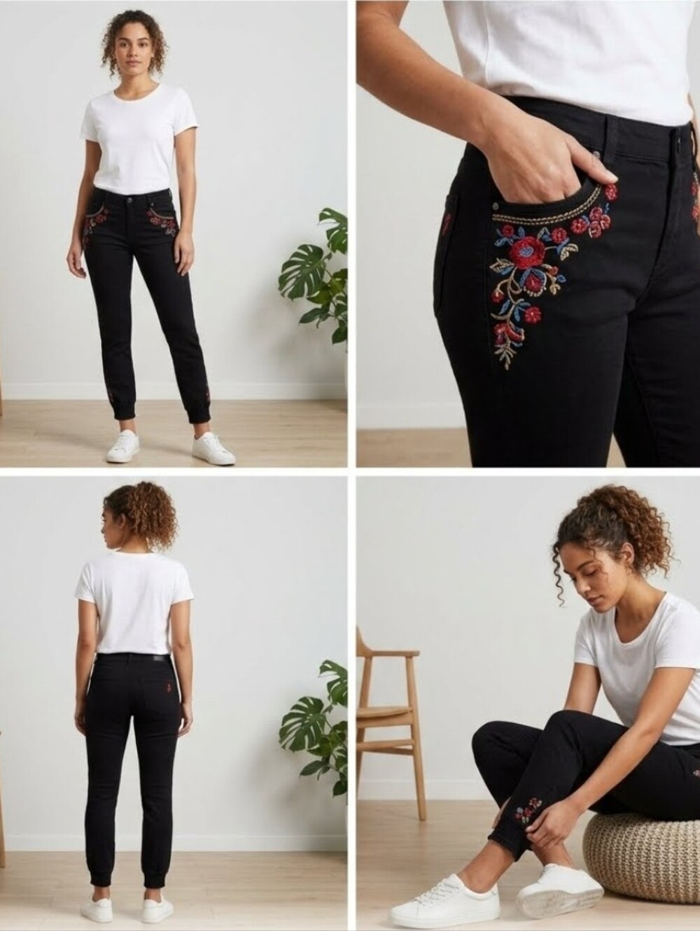 Desigual "The Fun" Slim Fit Embroidered Jogger Jeans Black Size 26